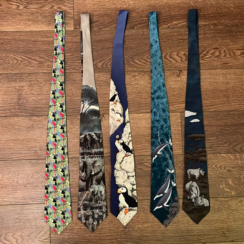 Lot of 5 1990s Vintage Silk World Wildlife Fund Neckties